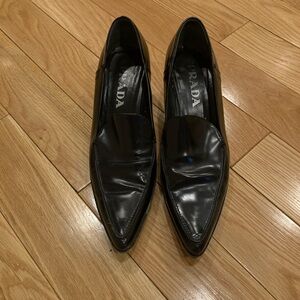 Prada Women's Black Leather Loafer Heels size 38.5